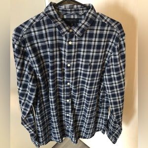 All saints large navy and white plaid long sleeve button down